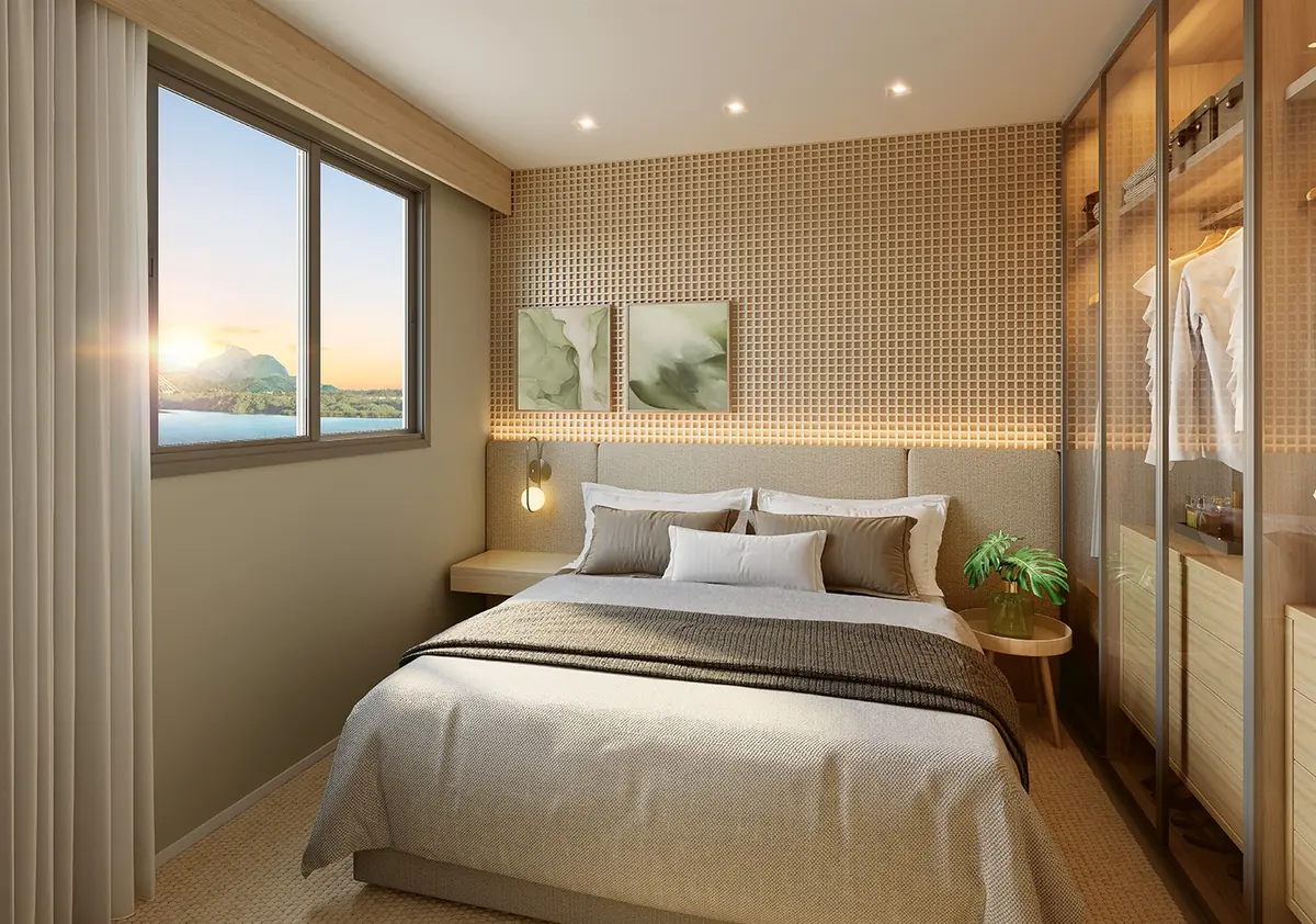Master bedroom suite at Breeze Inspire Residence, with a double bed and fitted wardrobe