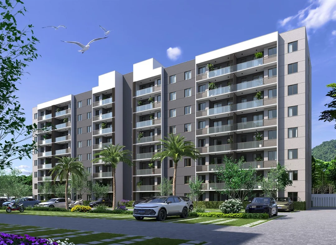Edifício e jardins do Tide Residencial, no Recreio dos Bandeirantes